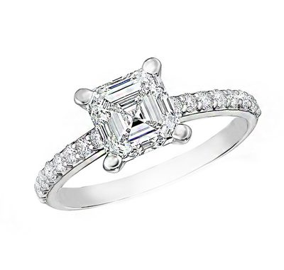 Asscher Shape and Round Brilliant Cut  Diamond Engagement Ring GIA Certified ...