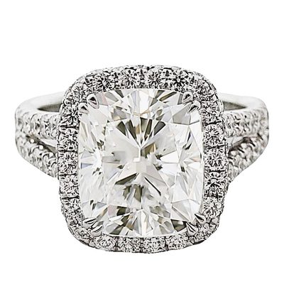 GIA 4.00 CT Cushion Cut Diamond - Round Cut Pave' Split Shank Ring - Platinum