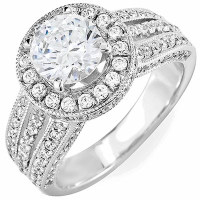 GIA Certified 2.00 Carat Round Brilliant Cut Center Diamond - 18K Pave' Setting