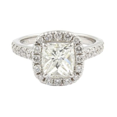 Cushion & Round Cut Diamond Engagement Ring 4.76 Carat 18k White Gold