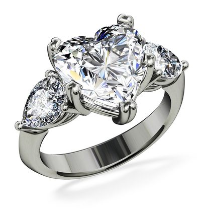 3 Stone Diamond Engagement Ring Heart & Pear Shape 3.00ct GIA Certified Platinum