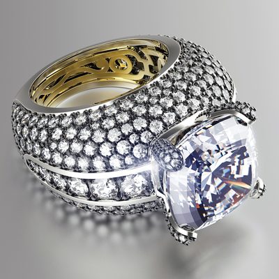6.50 CT Diamond Engagement Ring Cushion & Round Cut GIA Certified 18k White Gold