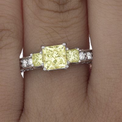 GIA Certified Fancy Yellow Princess Cut Diamond Engagement Ring 3.01 Ct Platinum