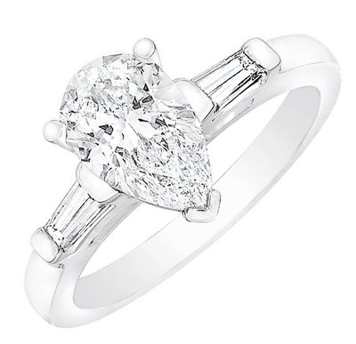GIA Certified 3.00ct Pear & Baguette Cut Three Stone Diamond 18k Engagement Ring
