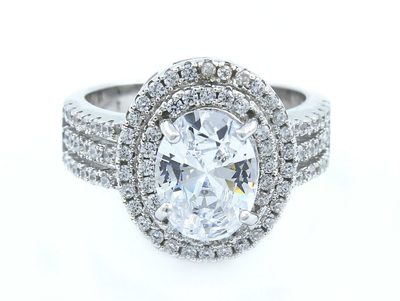 GIA Certified 4.29 CT Oval Shape Halo Pave Style Diamond 14k Engagement Ring