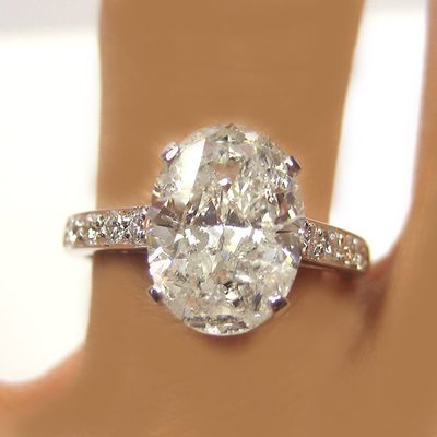 4.00 Carat Oval & Round Cut Diamond Engagement Ring 18k White Gold GIA Certified