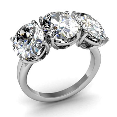 3 Stone Round Cut GIA Certified 3.00 Ct 18k White Gold Diamond Engagement Ring