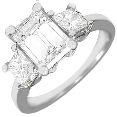 GIA Certified 3.00 CT Emerald and Princess Cut Platinum Diamond Engagement Ring