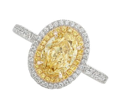 18K White Gold Engagement Ring GIA Certified Fancy Yellow Oval Diamond 4.26 Ct
