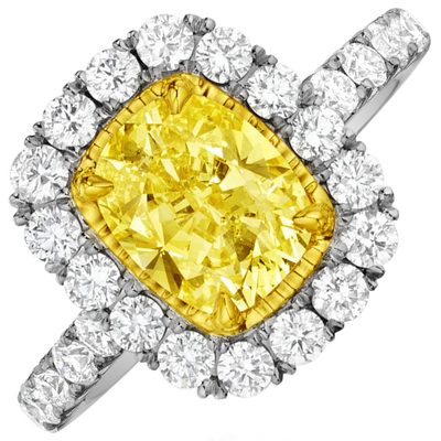 Fancy Yellow Vintage Style GIA 4.25 Carat Cushion Diamond Engagement Ring