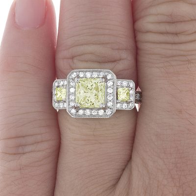 GIA Certified Fancy Yellow Princess Cut Diamond Engagement Ring 4.22 Ct Platinum