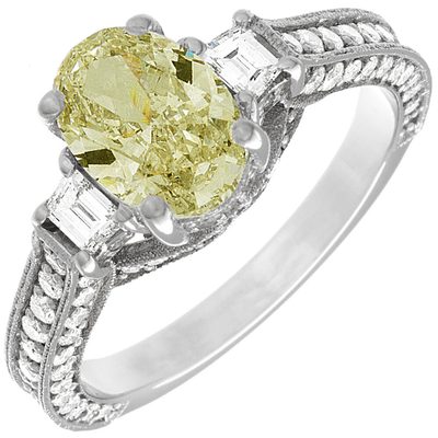 18K Gold Engagement Ring Oval Cut Diamond 4.62 Ct VS1 GIA Certified Fancy Yellow