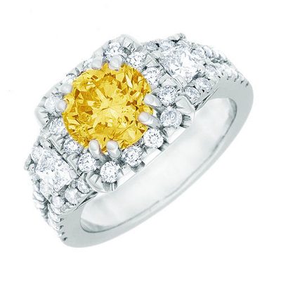 Diamond Engagement Ring GIA Certified Fancy Yellow 3.50 Carat Round Platinum