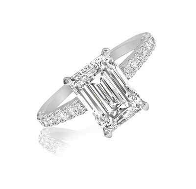 4.50 CT Emerald & Round Cut Diamond Engagement Ring GIA Certified 18K WG
