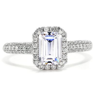 6.00 Carat Emerald & Round Cut 18k White Gold Diamond Engagement Ring
