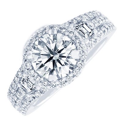 Diamond Engagement Ring GIA Certified Round & Trapezoid Cut 4.00 Carat Platinum