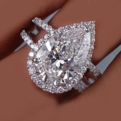 18k Solid White Gold GIA Certified 5.00 Carat Pear Shape Diamond Engagement Ring