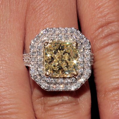 Fancy Yellow Elegant GIA 3.85 Carat Radiant Cut Diamond Engagement Ring Platinum