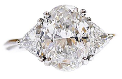 GIA Certified 4.00 CT Oval Center Three-Stone Ring with Triangle Sides -Platinum