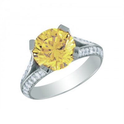 Fancy Yellow Round Shape GIA Diamond Engagement Ring Platinum 3.70 Carat VS1