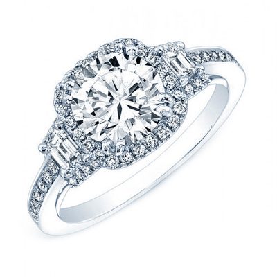 Diamond Engagement Ring Platinum GIA Certified Round & Trapezoid Cut 3.25 Carat