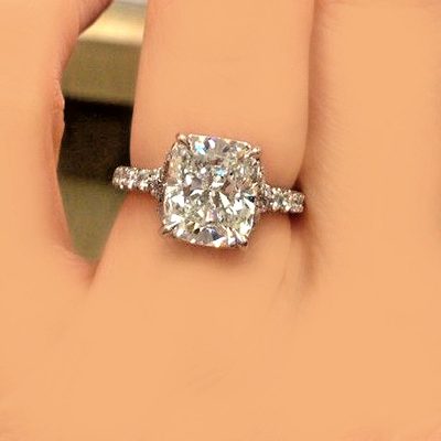 GIA Certified 2.20 CT Center Cushion Cut -14K Gold & Round Cut Pave' Set Sides