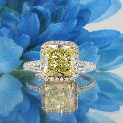 GIA Certified Fancy Intense Yellow Radiant Diamond Engagement Ring 4.50 CT Pl...