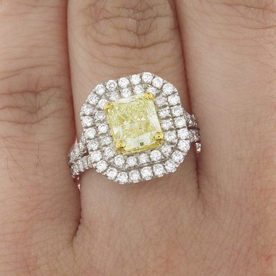 GIA Amazing 2 Tone 5.50 CT Fancy Yellow Cushion Diamond Engagement Platinum