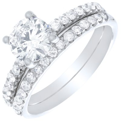 Petite Prong Setting Round Cut 2.25 CT Diamond Bridal Ring Set 18k Gold GIA C...