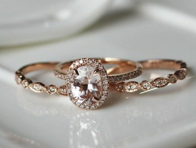 2.50 Carat Oval & Round Cut Diamond Bridal Set Ring GIA Certified 18k Rose Gold