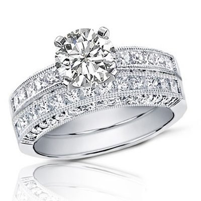 Diamond Round & Princess Cut 3.00 CT Bridal Set Ring GIA Certified 18k Gold