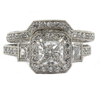 Princess Cut Diamond Bridal Ring Set GIA Certified 3.00 Carat 18k White Gold