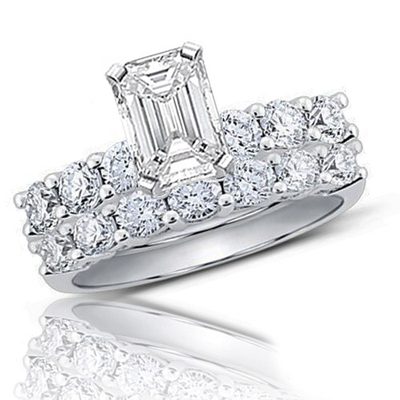 Natural GIA 3.50 Ct Flawless Emerald Cut Diamond Bridal Ring Set 18k White Gold