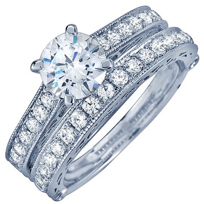 Diamond Bridal Ring Set 3.00 Carat Round Cut GIA Certified 18k Gold
