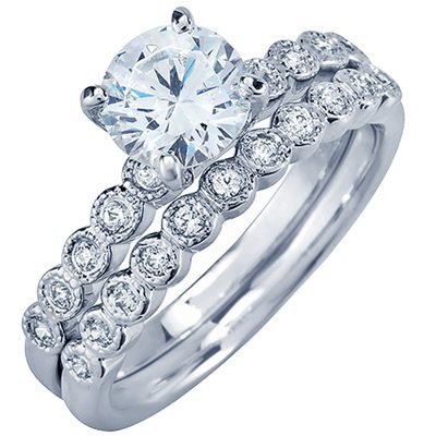 Classic Style Brilliant Round Cut Diamond Bridal Ring Set 2.00 CT in 18k Gold
