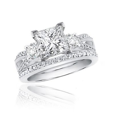 Princess Cut Diamond Classic Bridal Set Ring 2.50 CT GIA Certified 18k Gold