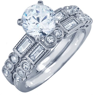 Vintage Design Round Cut Diamond Bridal Ring Set 2.25 CT GIA Certified