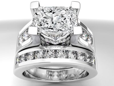 Princess Cut Diamond Bridal Ring Set 4.00 Carat GIA Certified 18k White Gold