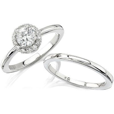 Halo Round Cut Diamond Bridal Set Ring 1.35 CT GIA Certified in 18k Gold