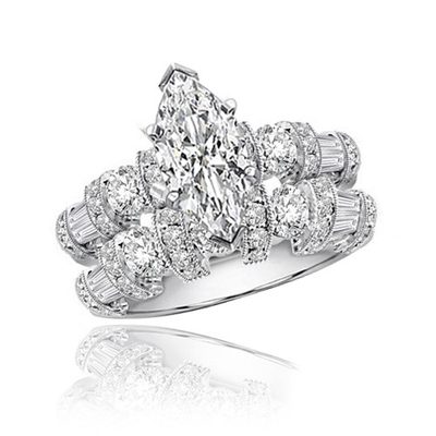 Marquise Cut Diamond Bridal Ring Set 18k Gold GIA Certified 3.00 CT