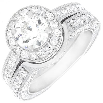 3.00 Carat Round Cut Halo Diamond Bridal Ring Set GIA Certified 18k White Gold