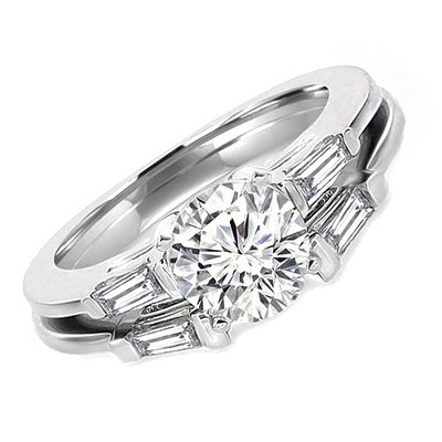 Round and Baguette Cut 1.60 CT GIA Certified 18k Gold Diamond Bridal Set Ring