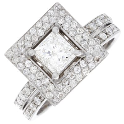 Princess & Round Cut 3.00 Carat Diamond 18k Bridal Set Ring GIA Certified