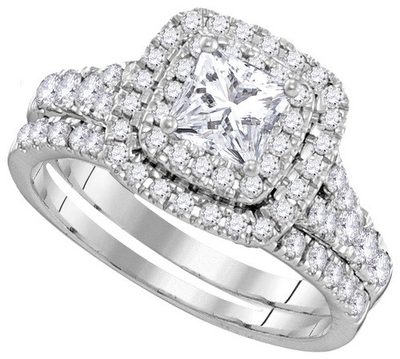 Platinum Princess & Round Cut Diamond Bridal Set Ring 3.00 CT GIA Certified