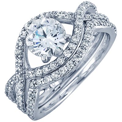 GIA Certified Round Cut 3.50 Carat Diamond 18k Gold Bridal Set Ring