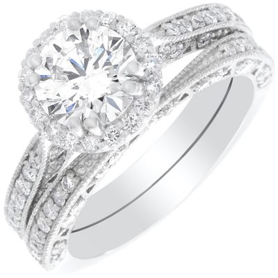 Platinum Diamond Round Shape Bridal Set Ring 3.20 Carat GIA Certified