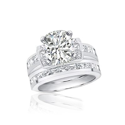 4.00 CT Cushion & Princess Cut Diamond Wedding Ring Sets GIA Certified 18k Gold