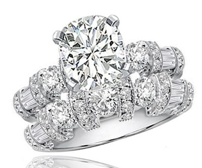 Cushion Cut 4.50 CT Diamond Round & Baguette Bridal Set Ring GIA Certified in...