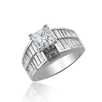 4.25 Carat Princess cut Diamond Wedding Ring Set 18K White Gold GIA Certified