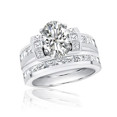 3.50 CTW Oval cut Diamond Bridal Set Ring GIA Certified 18K White Gold